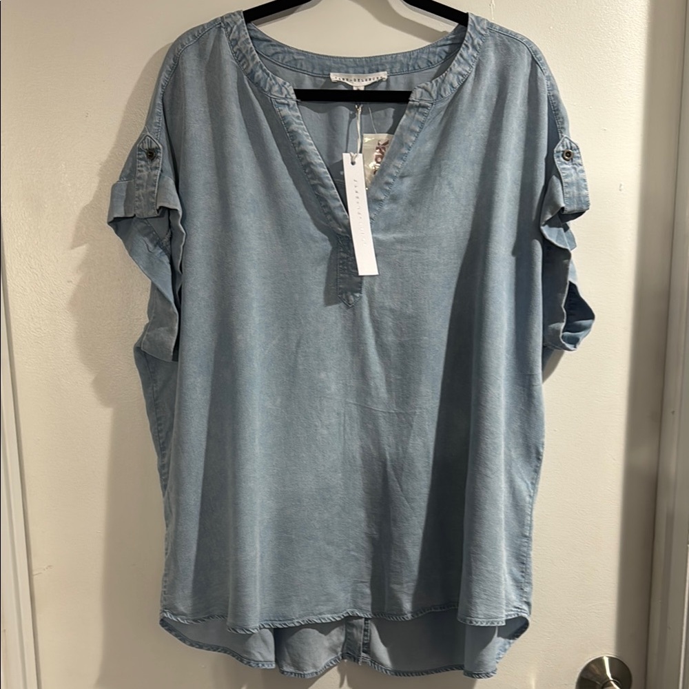 Jane and Delancey Gray Ruffled Blouse Relaxed Fit